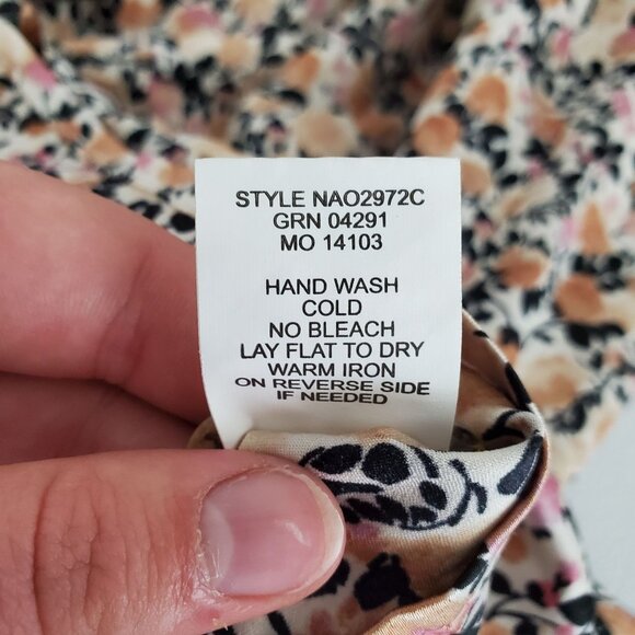 Fig & Flower Womens Silky Floral Long Sleeve Smocked Waist Dress XL S Slit Neck - Picture 6 of 12